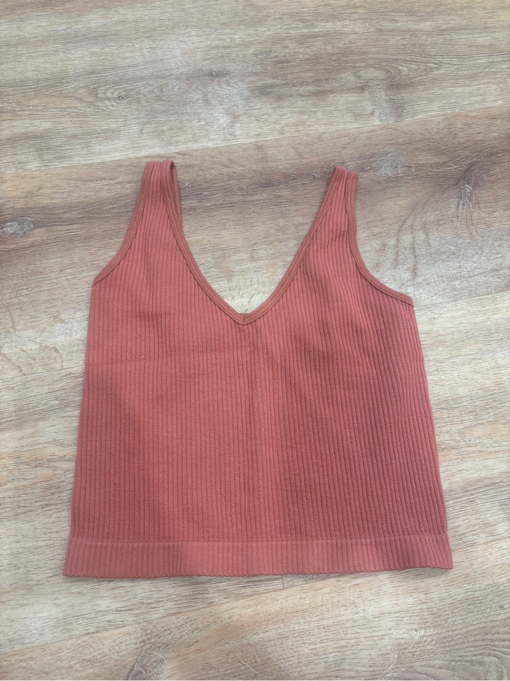 Free People Ribbed V-Neck Tank Top - Rust